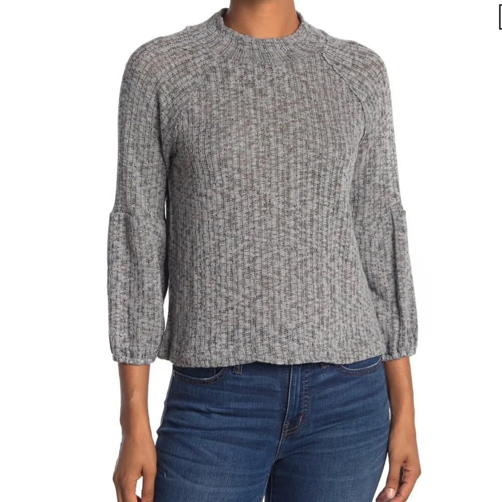 WHITE WILLOW Mock Neck Textured Sweater In Grey NWT Size Large